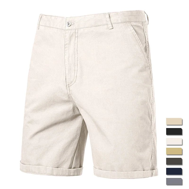 Bermudas Casuais Masculinas de Algodão com Zíper Clássico, Passantes para Cinto, Corte Reto, Tecido Leve Lavado, Calças Diárias para Atividades ao Ar Livre para Homens