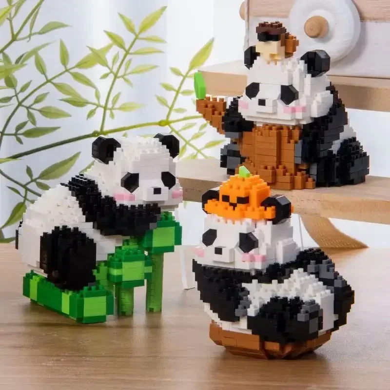 Chinese giant panda flower and cute orchid small particle assembly block toy puzzle gift for boys and girls