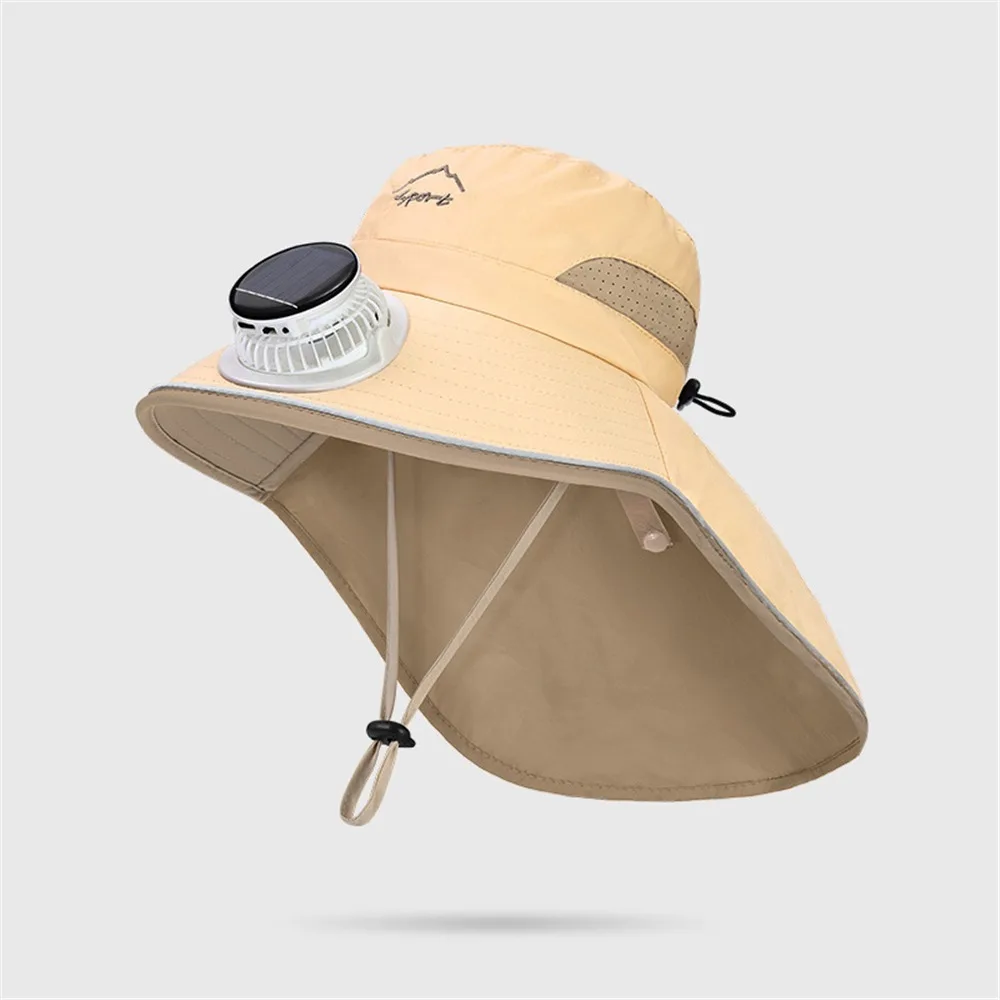 

Summer Wide Brim Kids Sun Hat Cooling Breathable Solar Powered Fan Hat With Neck Flap Fisherman Hat for Boys & Girls
