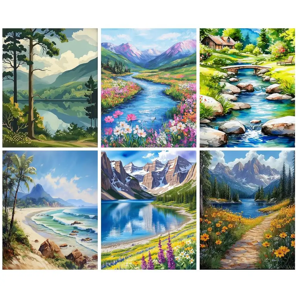 

GATYZTORY Painting By Number Tree Drawing On Canvas HandPainted Art Gift DIY Pictures By Number Landscape Kits Home Decoration