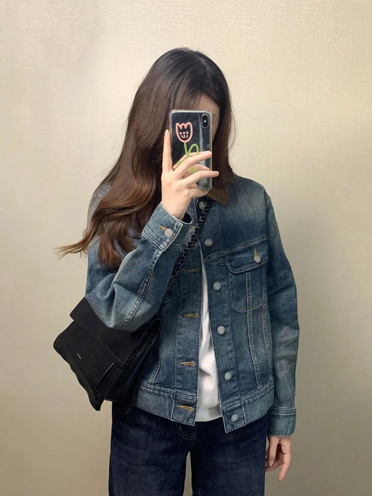 

Sli Retro American Denim Jaet Ele Commute Faionable Small Size Trendy Coat Beautiful Autumn 2025 Women's ort Ou...