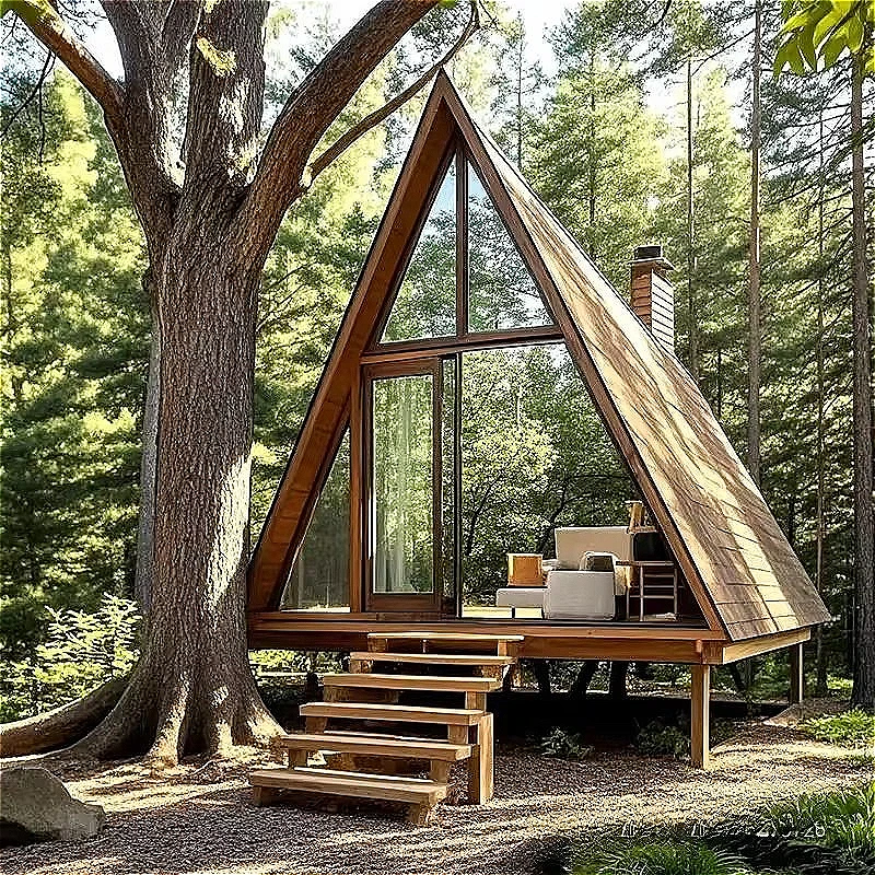 Luxury Light Steel Structure Villa Waterproof Triangle Wooden House Factory Container Homestay Space Capsule for Urban Living