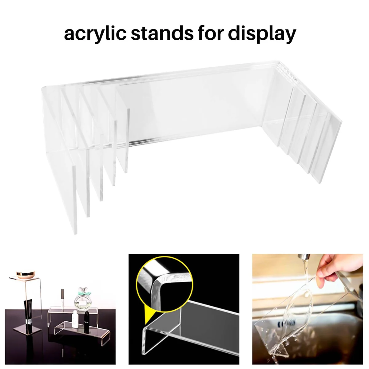 Clear Acrylic Display Risers, Jóias Display Riser Prateleira, Showcase Luminárias para Bolo Display, 5 tamanhos, 5 Pack