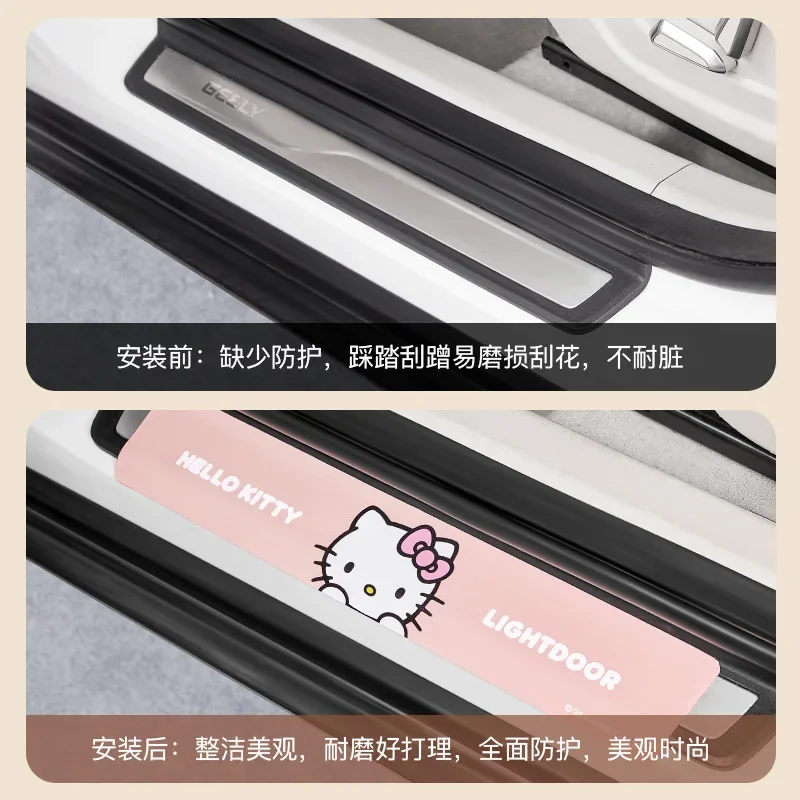 Kawaii Sanrio Car Door Sill Protection Strip Anti-Pedal Wear-Resistant Pu Cartoon Hello Kitty Cute Car Decoration Accessories