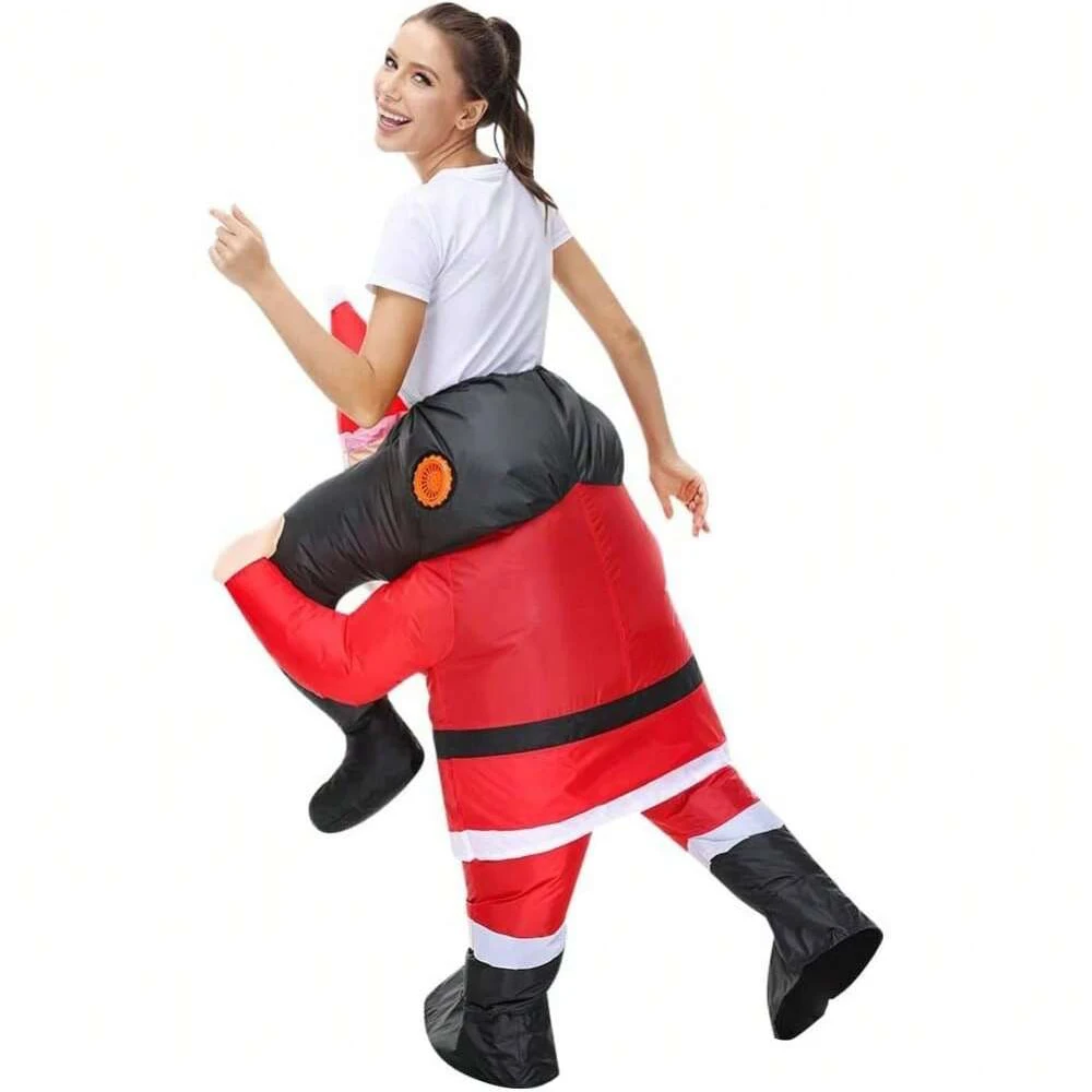 Ride On Santa Claus Inflatable Costume, Blow Up Santa Ride On Suit, Funny Christmas Cosplay Outfit for Xmas Party Fancy Dress view 4