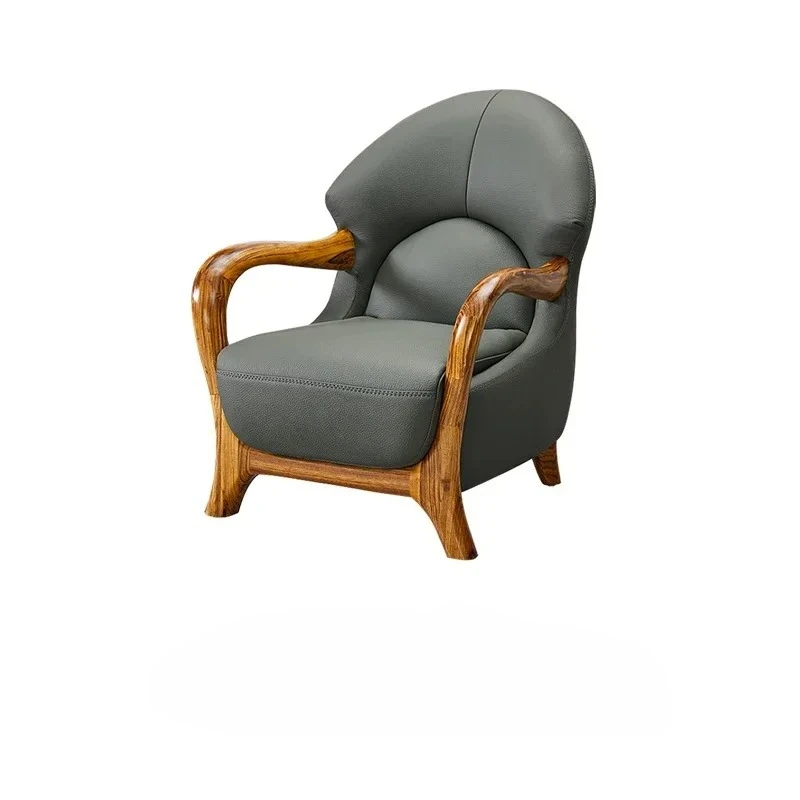 

New Chinese Style Ugyen Wooden Padded Armchair First Layer Cowhide Luxury