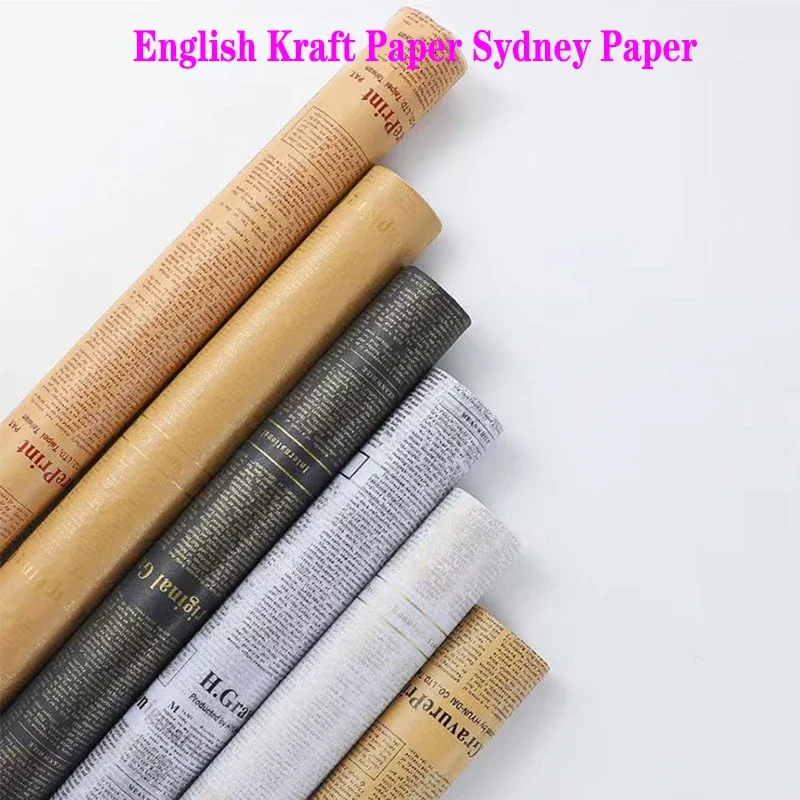 20Sheets 50X70 Cm Flower Bouquet Gift Wrapping Paper Retro English Newspaper Kraft Paper DIY Handmade Gifts Packaging Material