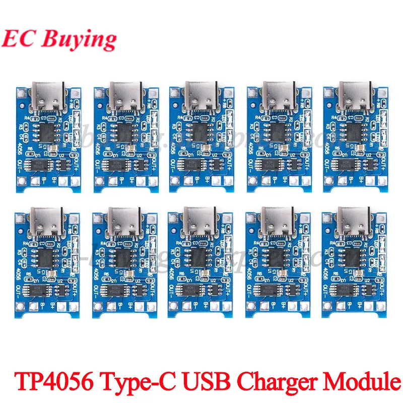 10pcs/1pc Type-C USB 5V 1A 18650 TP4056 Lithium Battery Charger Module Charging Board With Protection Dual Functions Li-ion