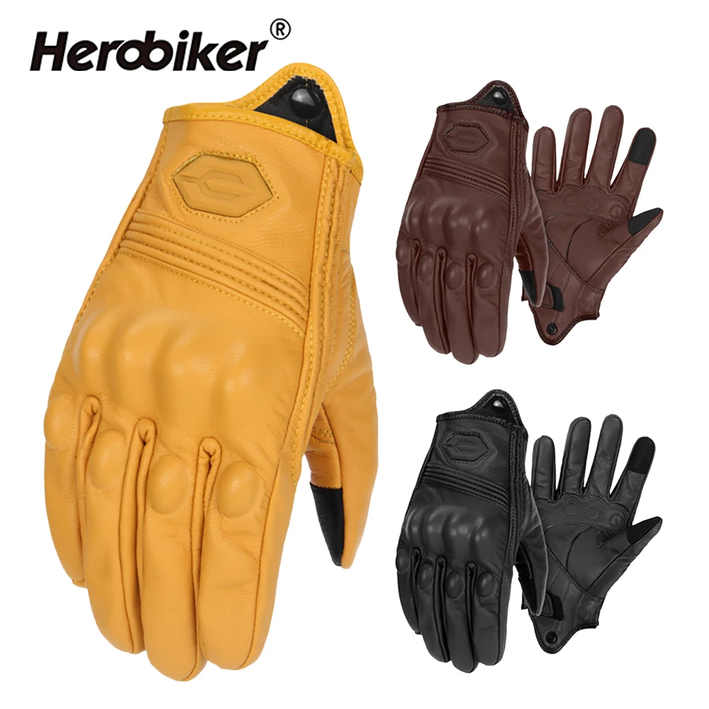 

Motorcycle Gloves Men's Winter Warm Gloves All Finger Retro Leather Gloves Anti Drop Touch Screen Motorcycle Riding Gloves