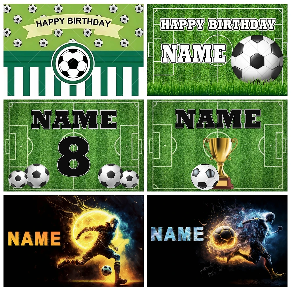 Custom Name Soccer Theme Children Happy Birthday Party Backdrop Football Field Photo Decoration Banner Photography Backgrounds