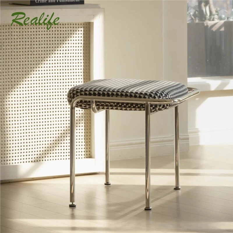 Realife Nordic Wrought Iron Soft Bag Shoe Changing Stool Simple Stainless Steel Dining Stool Home Creative Dressing Stool 2025