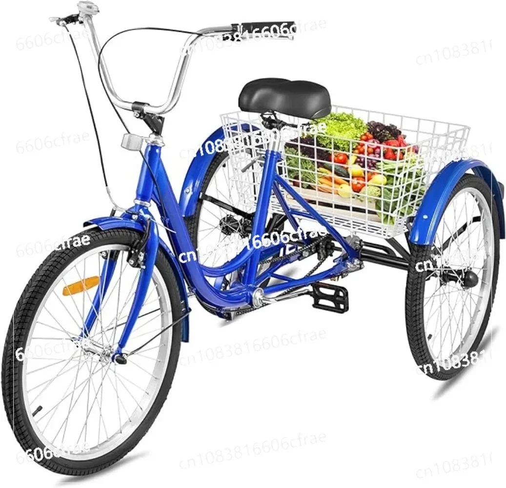 Adult Tricycle Single Three Wheel Bike 24inch 26inch Seat Adjustable Trike with Bell Brake System and Basket Cruiser Bicycles