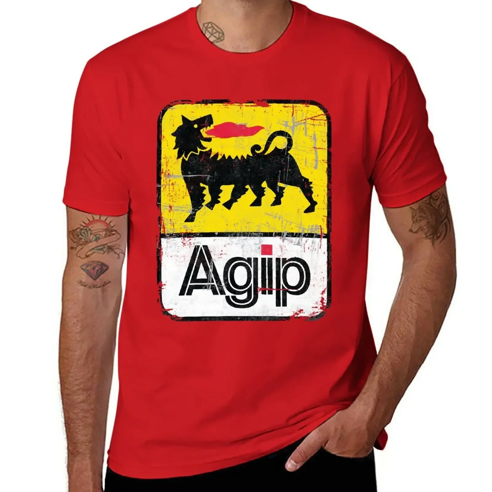 AGIP Lubricants Logo 1968 – 1998 Distressed version T-Shirt vintage clothes heavyweights plain black t shirts men vintage