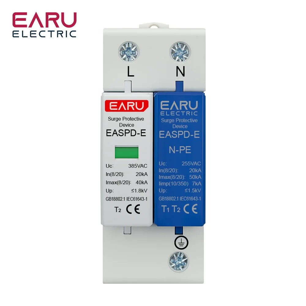 2P 4P AC SPD 1P+N-PE 20KA 40AK 50KA T1 T2 275V 385V House Surge Protector Protective Low-voltage Arrester Device