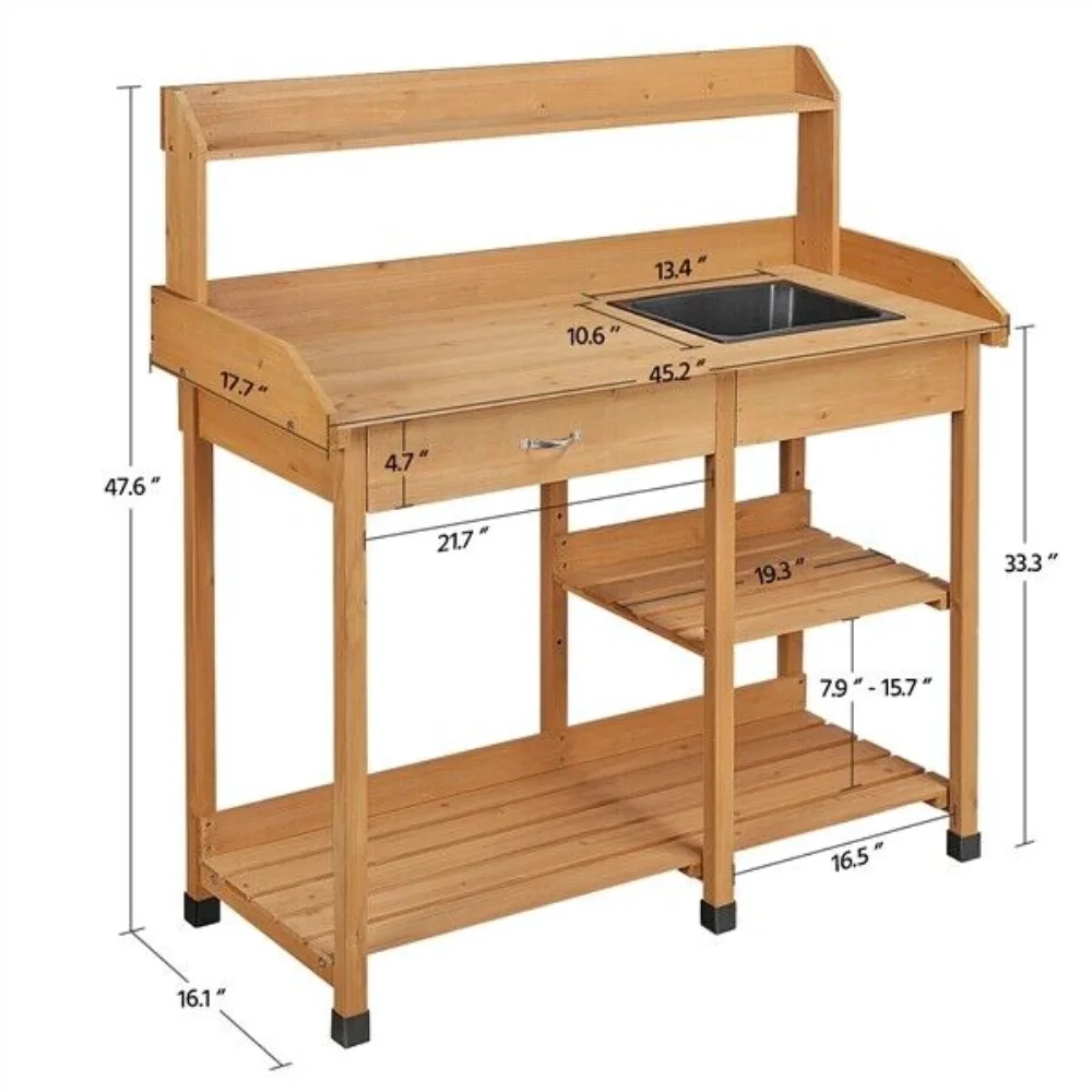 Garden Potting Bench Table Workstation Work Bench Planting Desk Natural Fir Wood