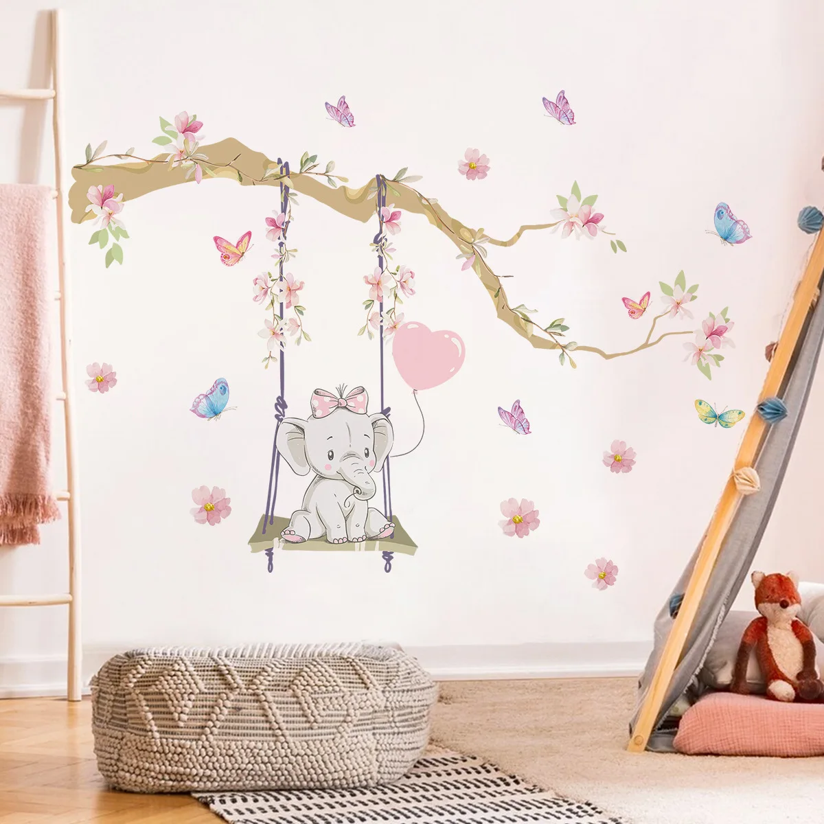 Children's Room Wall Stickers Elephant Swing Butterfly Wall Decals Bedroom Living Room Decoration Kids Room Decor Wallpaper