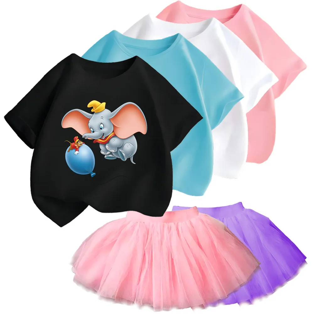 Mini cute Dumbo cartoon print dress Princess Tutu Baby Birthday Party Girl skirt Elastic dress Summer fresh skirt Light and grac