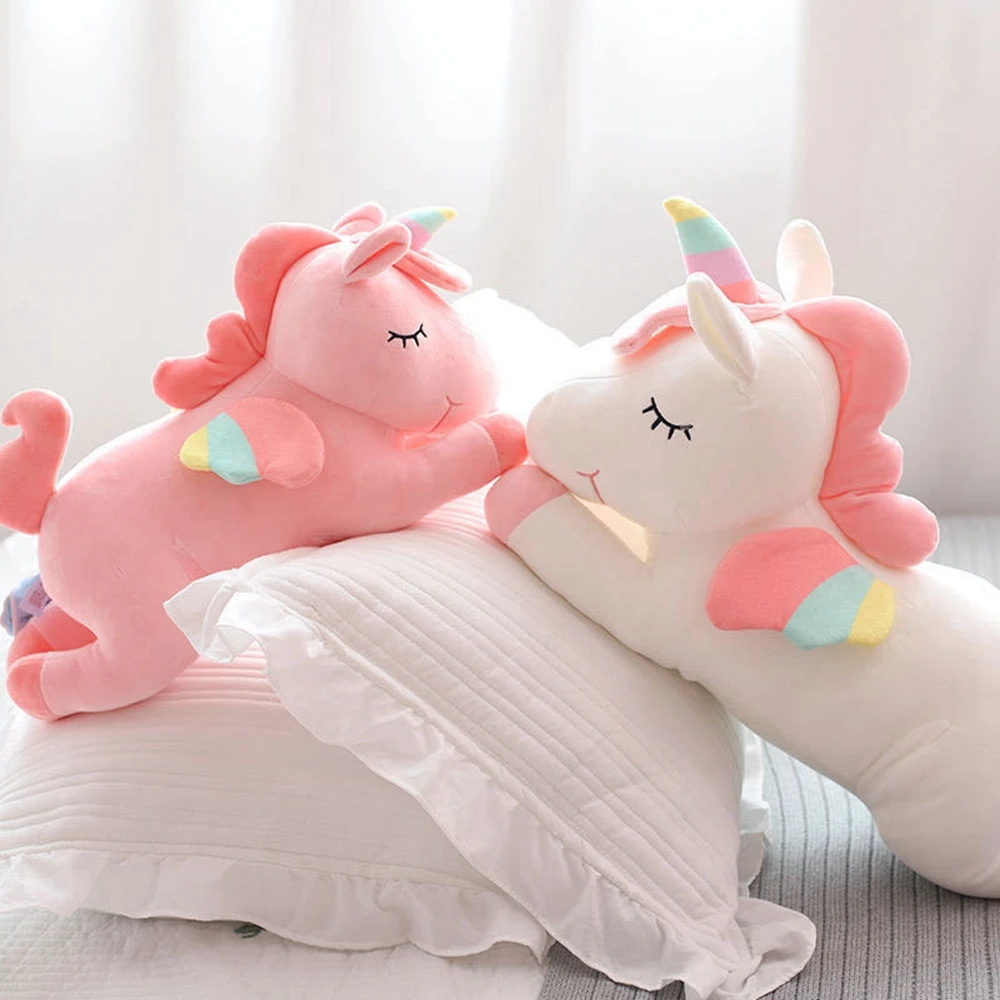 

28CM Super Soft Long Strip Unicorn Fur Toy Pink And White Classic Sleeping Pillow Doll For Friends And Children Birthday Gifts