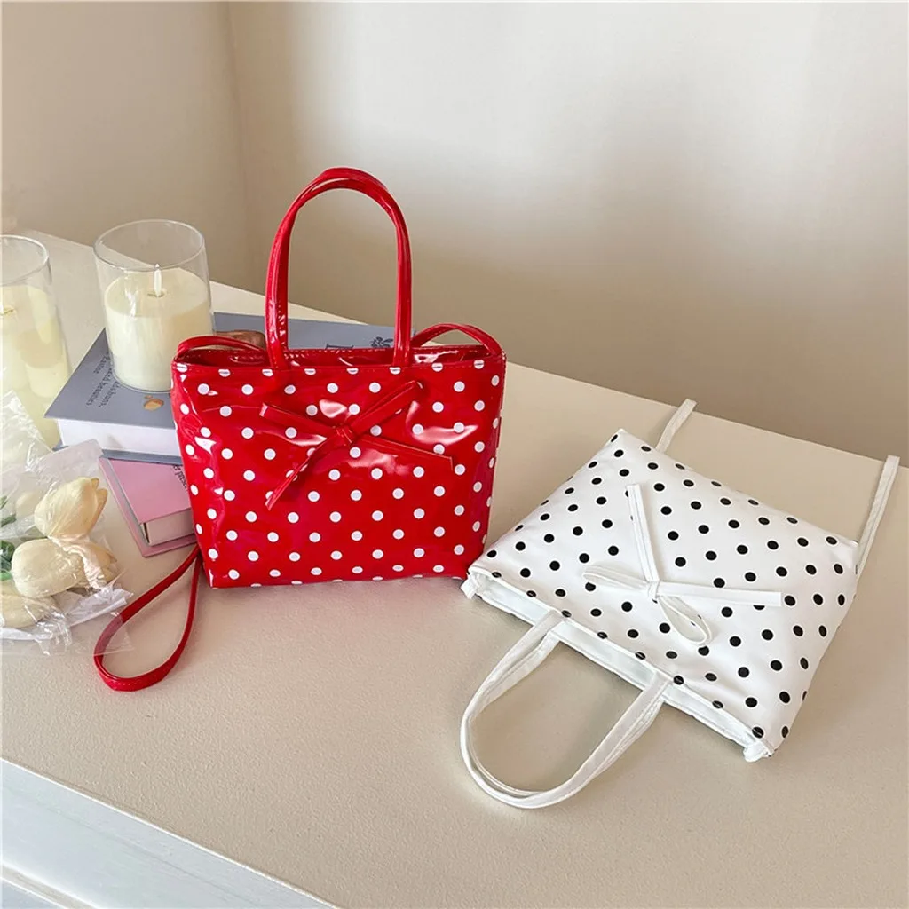 Cherry Embroidered Bag Comfortable Check Tote Bag Crossbody Handbag  Polka Dot Handbag For Shopping Dating Commuting