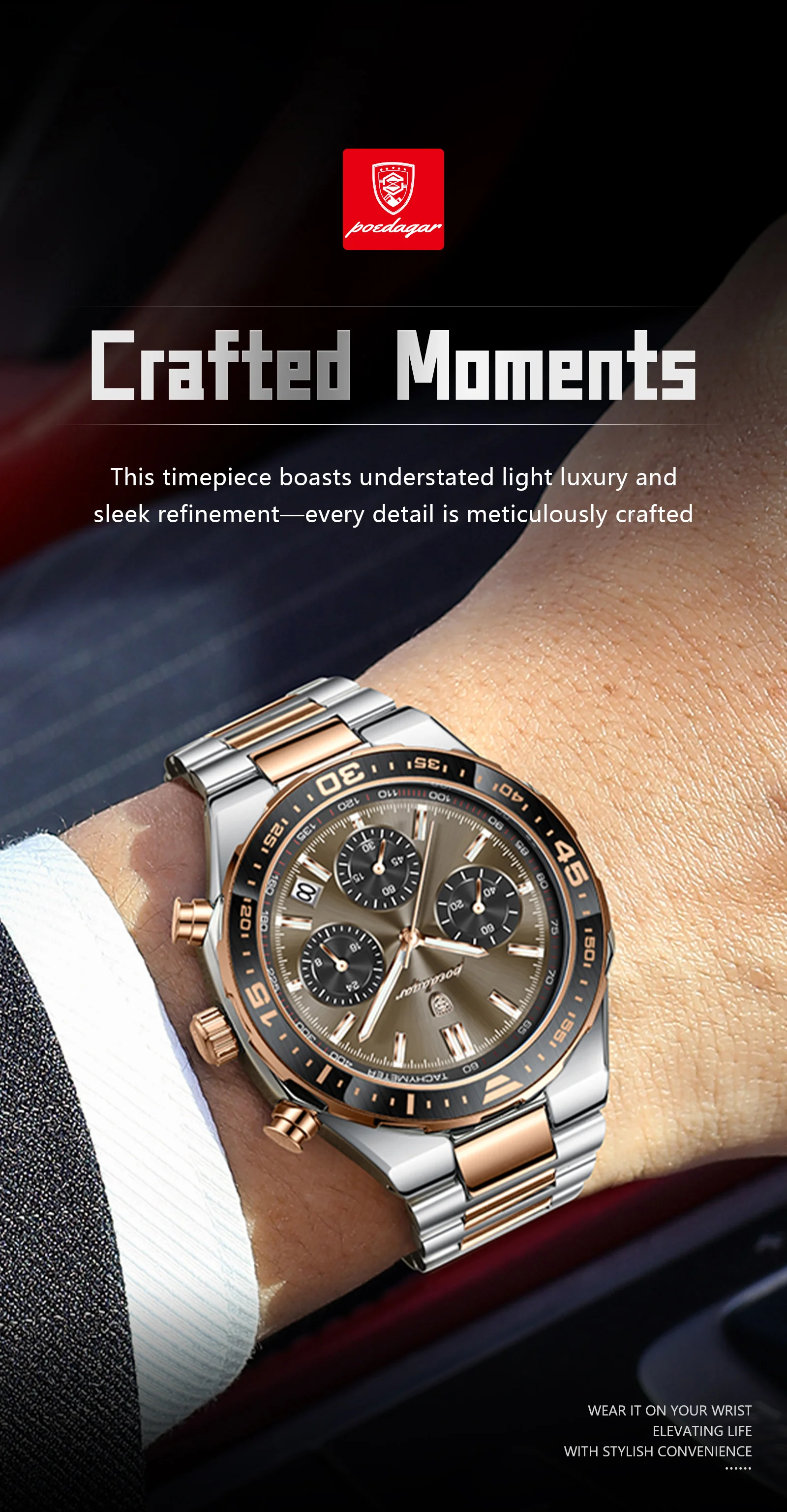 POEDAGAR Luxus Mode Herrenuhr Wasserdicht Leuchtend Quarz Sportuhr Datum Chronograph Business Herrenuhren Männliche Armbanduhr – Detail 13