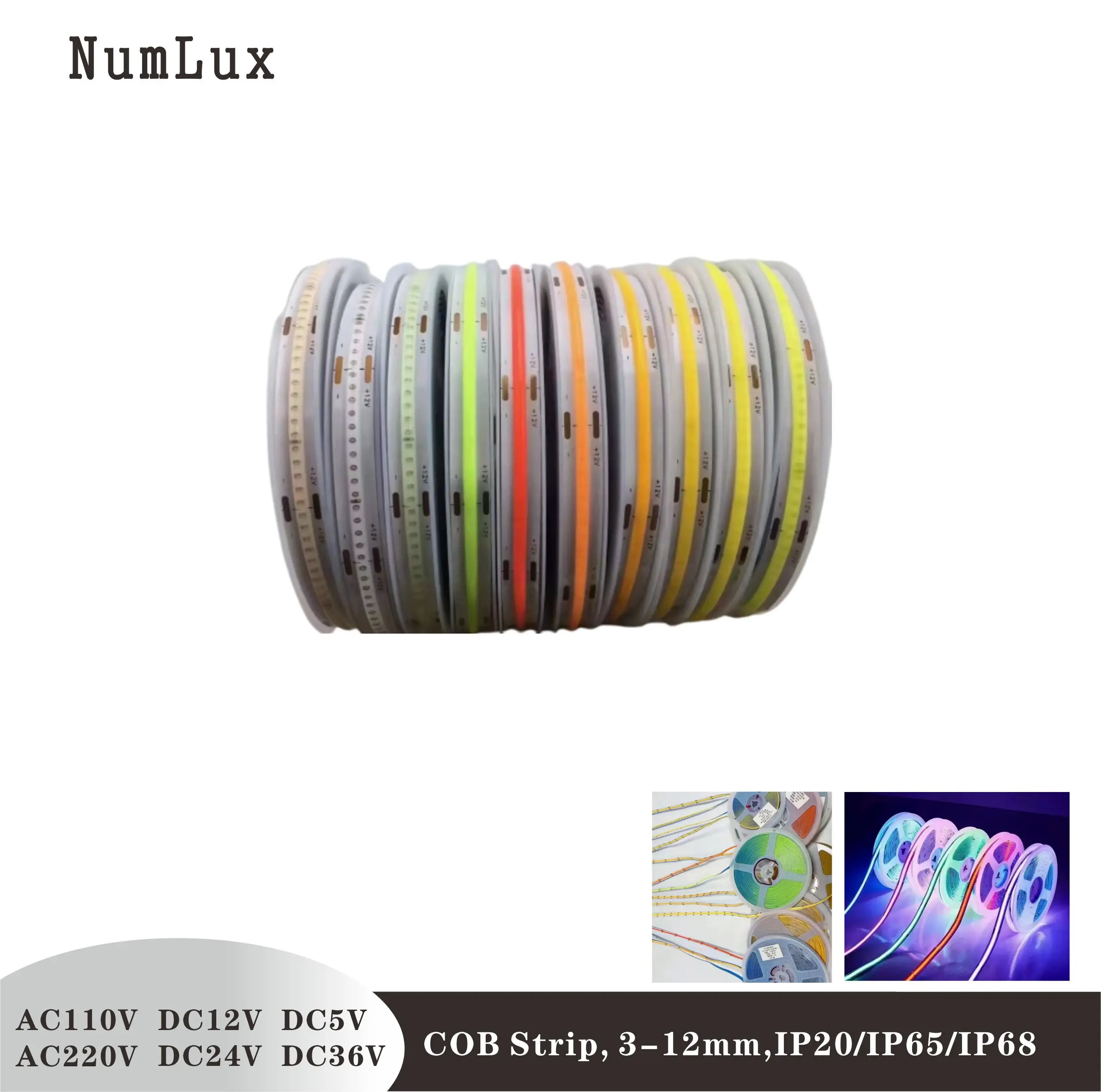 DC12V/24V/5V Cob Led Light Strings CCT RGBW  WS2815 Cuttable Remote Control IP20/IP65/IP68 Waterproof AC110V/AC220V