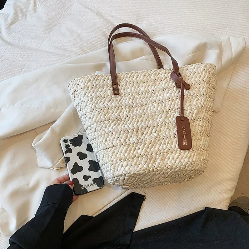 YOUDEYISI French One Shoulder Corn Skin Handbag Grass Woven Tote Bag Versatile Handwoven Vegetable Basket Holiday Beach Bag