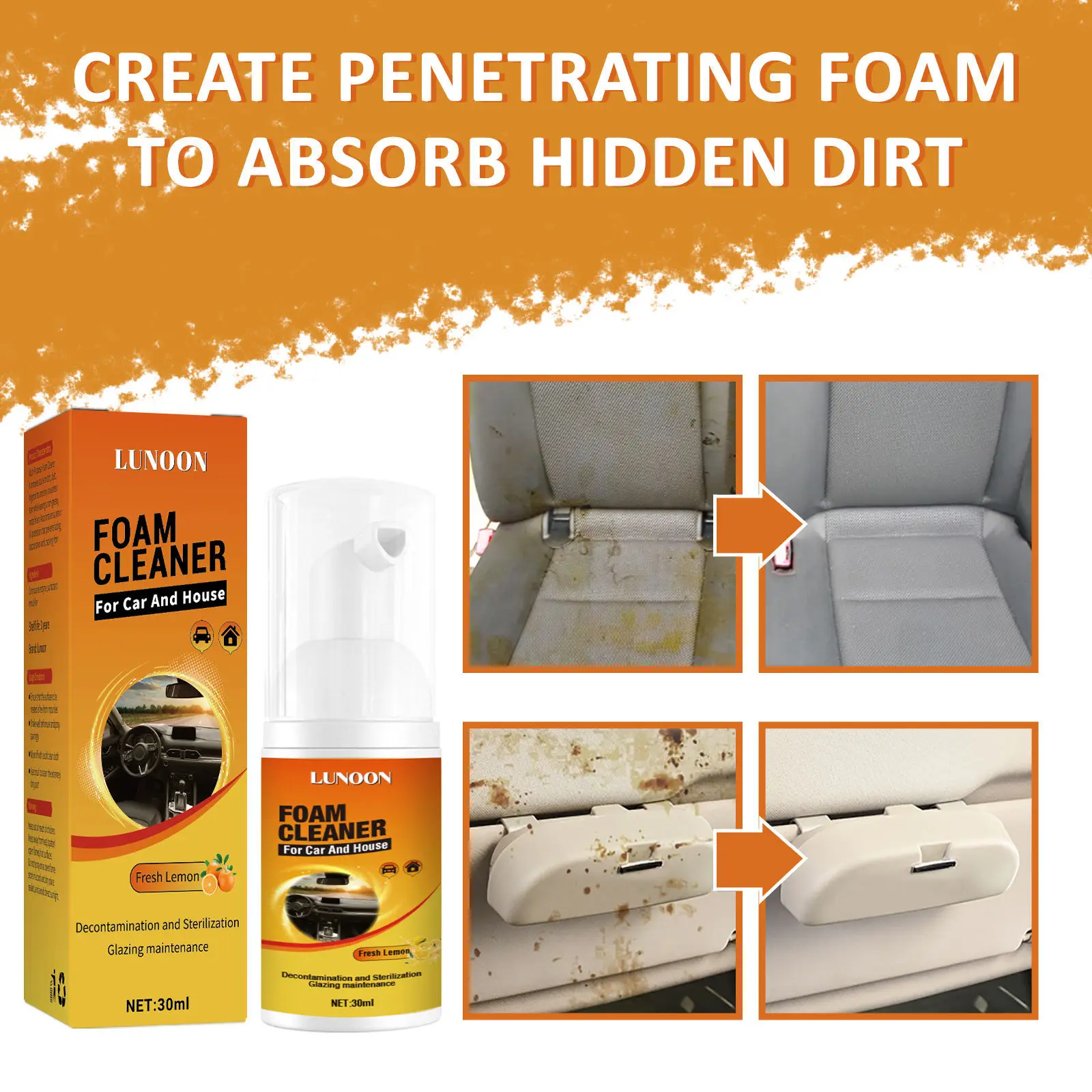 30ml/100ml Multi-purpose Foam Cleaner for Vehicles Cars- Interior Stain Remover, Leather Seat & Steering Wheel Foam Cleaner