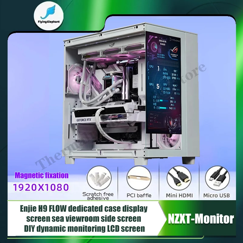 Computer Expand Screen For NZXT H9 FLOW Side Panel Display Dedicated DIY Dynamic Monitoring LCD Support AIDA64 PC Control