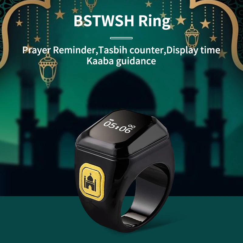 Smart Ring Tasbeeh Prayer Time Reminder Vibration Reminder Kaaba Guidance Display Time Portable Bluetooth Counter for Muslims