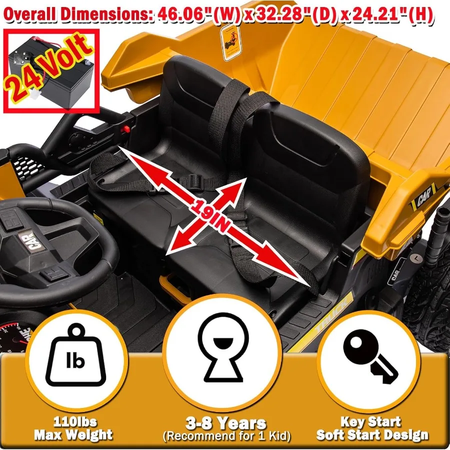24V Ride on Dump Truck, Kids Electric Car with Remote Control, Ride on Construction Vehicles with Electric Dump Bed and Extra Sh