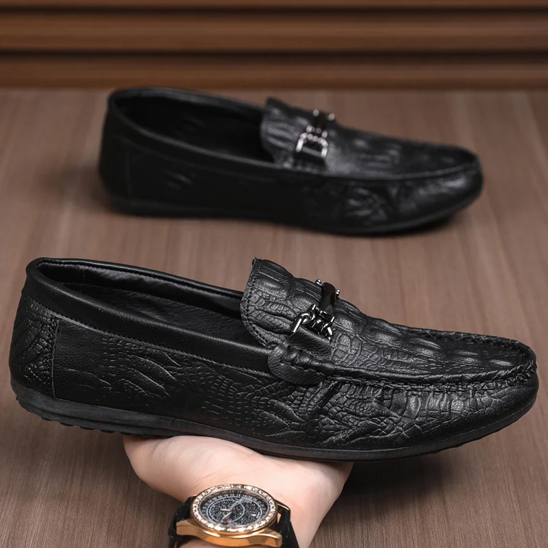 

Men's Slip-On Casual Leather Shoes Summer New Style Soft Bottom Business Breathable Lazy Shoes Ultrafine Leather Bean Bean