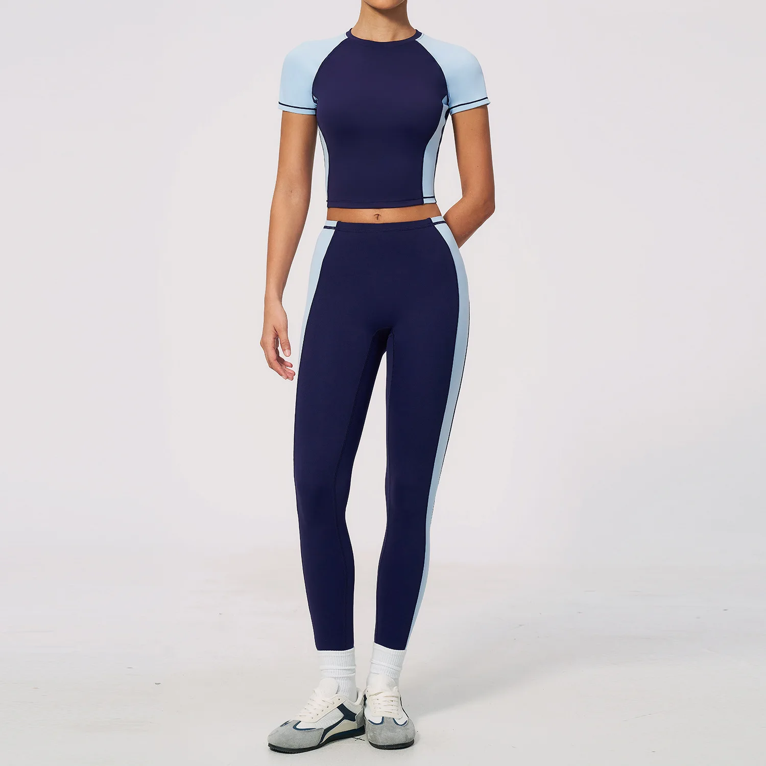 Women Tracksuit Yoga Set 2PCS Athletic Wear Workout Set Sportswear Gym Clothing Fitness Outfits Short Sleeve Legging Sports Suit