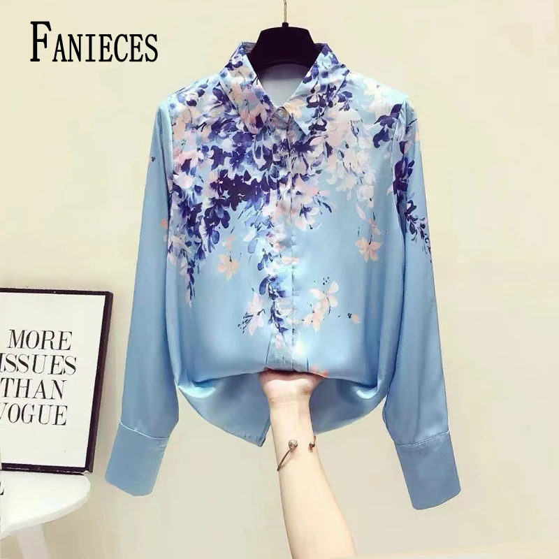 FANIECES S-4XL Luxury Floral Print Shirts Women Long Sleeve Button Chiffon Top Ladies V-Neck Blouse Blusas Mujer 6673