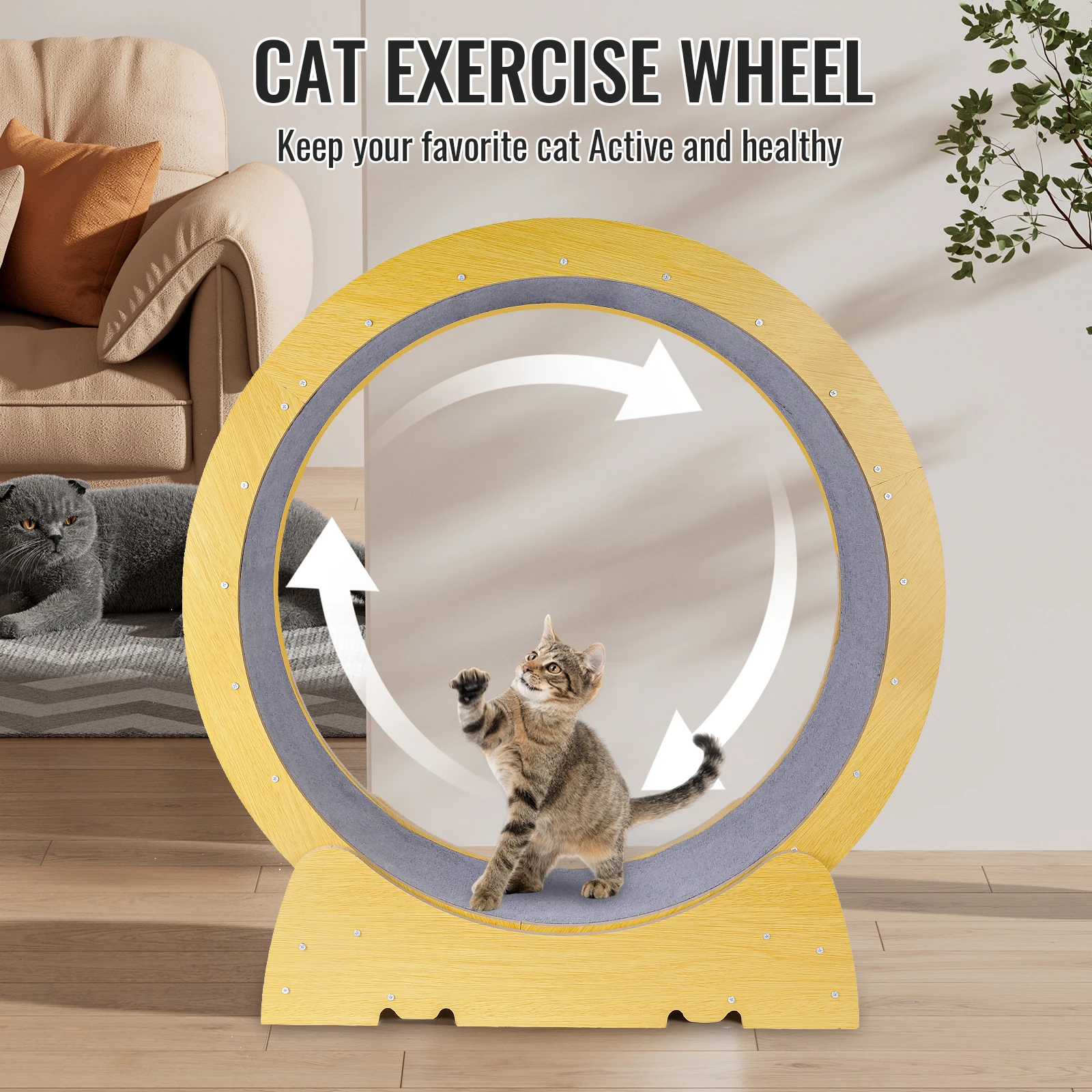 Ruota per esercizi per gatti, silenziosa, disponibile in diverse dimensioni, macchina per il gatto che permette di correre, con blocco di sicurezza, ruota rotante in TPE, tapis roulant per gatti,