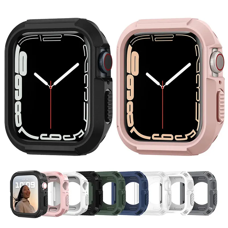 Rugged Cover for Apple Watch Case 44mm 40mm 45mm 41mm TPU Screen Protector Case iWatch Series 9 7 8 se 6 Smartwatch Accessories