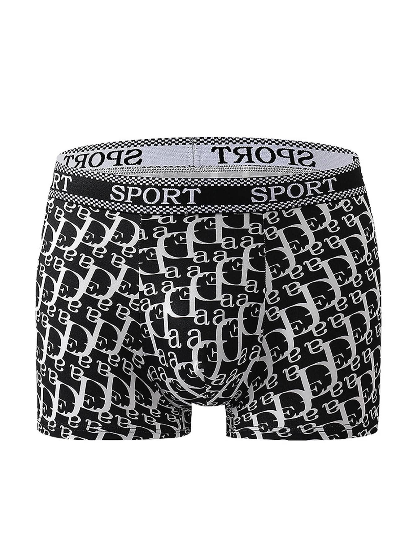 Men's 4-Piece Polyester Boxer Briefs Set - "SPORT" Logo Waistband, Monogram Patterned, Multi-Color  Underwear