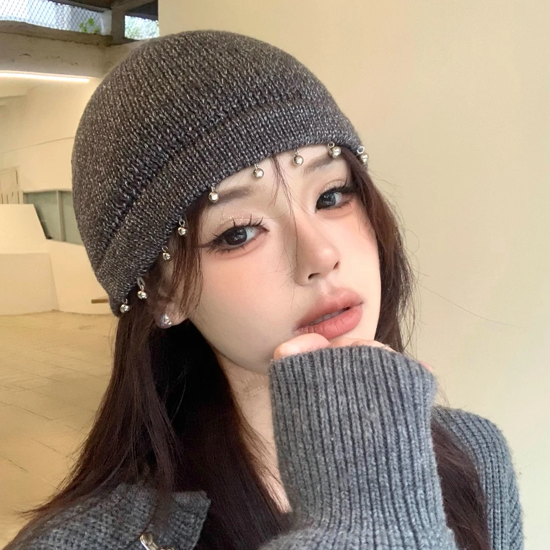 

Новые персонализированные вязаные шапки с бахромой из бисера Y2K, осенне-зимние модные теплые женские шапки для путешествий, универсальный дизайн