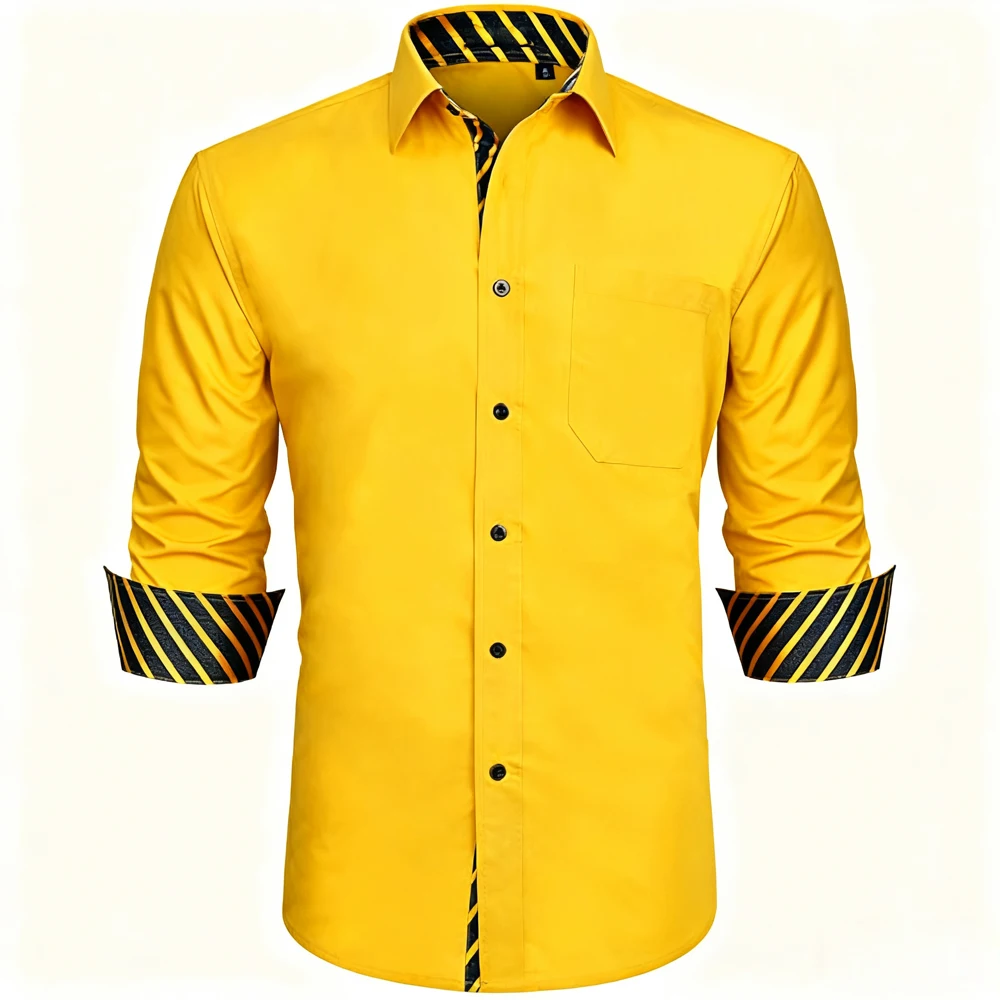 Men's Simple Business Dress Shirts Long Sleeve Casual Button-Down Shirts Formal Lapel Contrast Color Shirts Men's Wedding Shirts