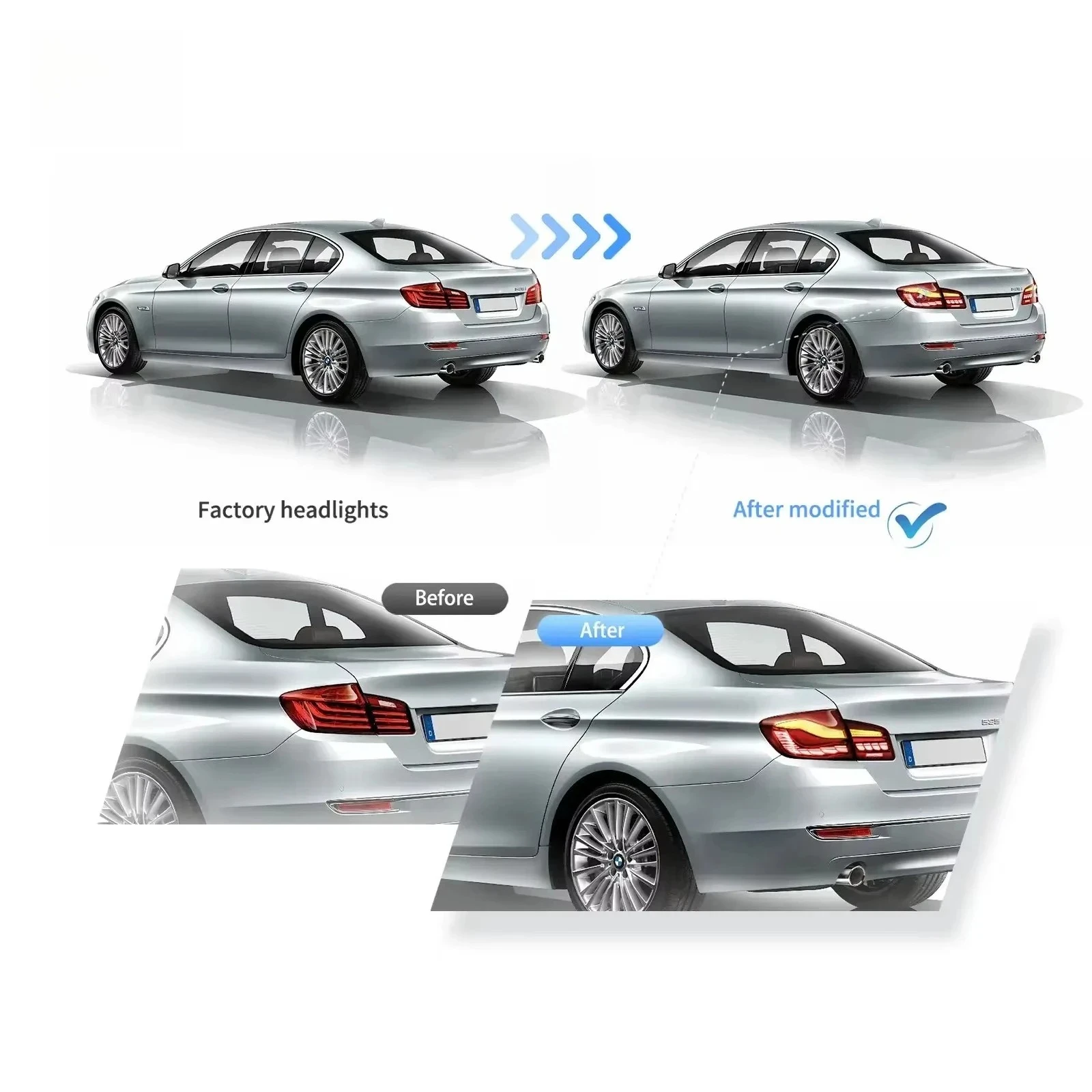 2 Stück E-Mark-zugelassene OLED-Rückleuchten für BMW 5er Serie F10 F18 M5 2011-2017, Startanimation, dynamischer sequenzieller Blinker in Amber, DRL-Rückleuchte, direkte Montage, Plug-and-Play, IP67
