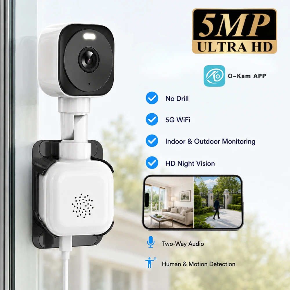 2K WIFI Dual‑Lens Window Security Camera AI Human Detection Dual‑View Simultaneous Monitor Stick‑on Glass Surveillance Cam