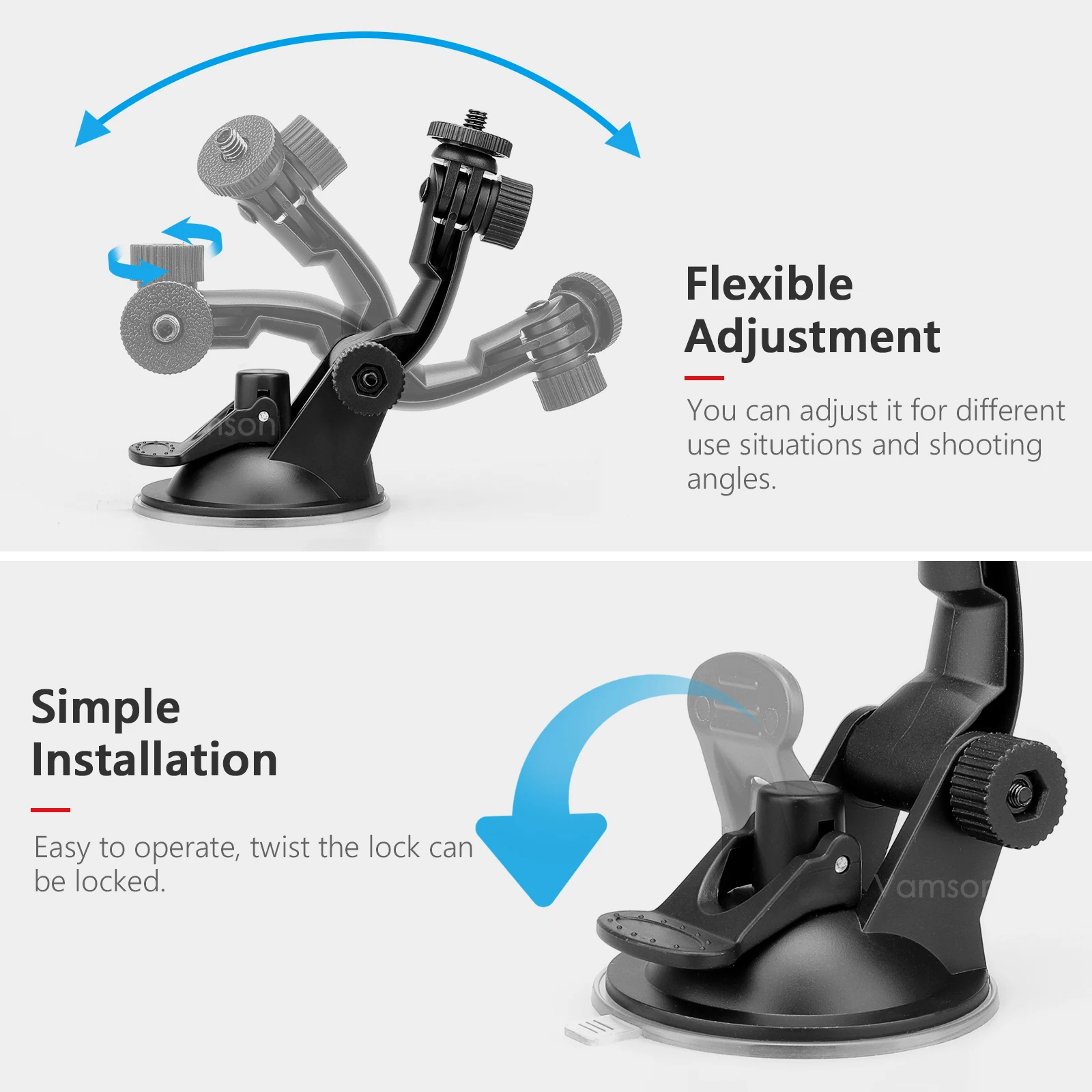 Vamson for Gopro Hero 12 11 10 9 Car Glass Suction Cup Holder with Adapter Screw for Smartphones for Insta360 X3 X2 Accessories