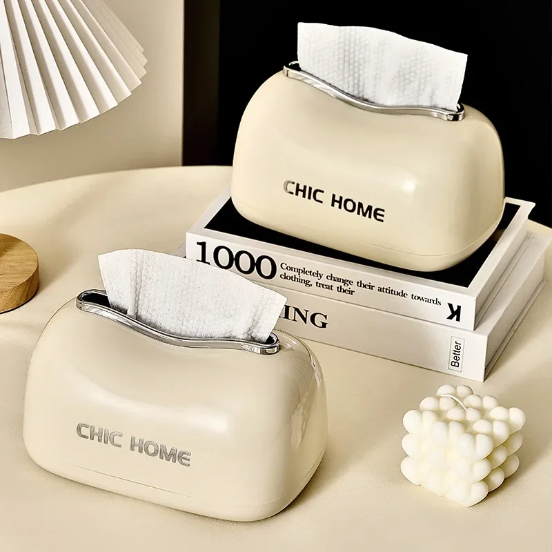 

Plastic tissue box Light luxury pumping carton Home living room Premium creative desktop storage box Spring new tissue box