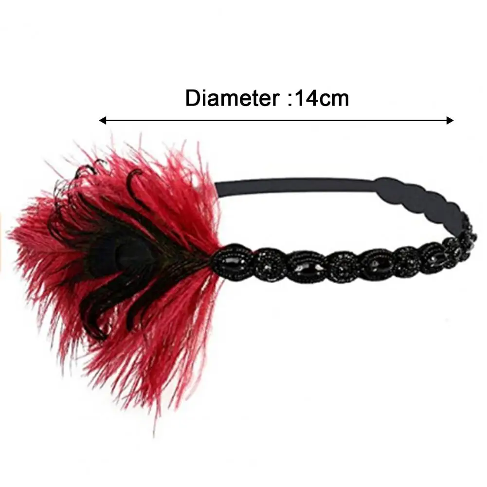 Feather Headband Vintage 1920s Black Rhinestone Headband for Women Gatsby Party Hair Band with Feather Flapper Prom Headpiece