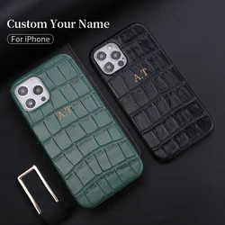 Custodia per telefono in pelle di coccodrillo di lusso nome personalizzato lettere personalizzate Cover fai da te iPhone 11 12 13 14 15Pro Max 7 8 Plus