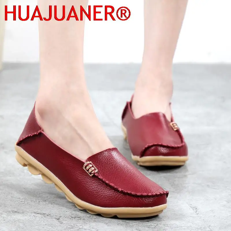 Women Flats Shoes Slip On Genuine Leather Loafers For Womens Moccasins Loafers Flats Ladies Shoes Plus Size Sapato Feminino image 3