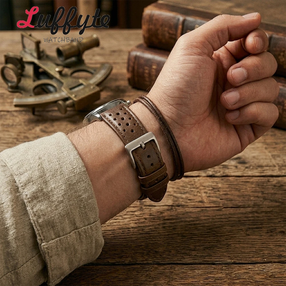 Herren-Uhrenarmband aus Kalbsleder, 18 mm, 20 mm, 22 mm, mit perforierten Löchern, atmungsaktives Design, bequemer Ersatz-Uhrenarmband