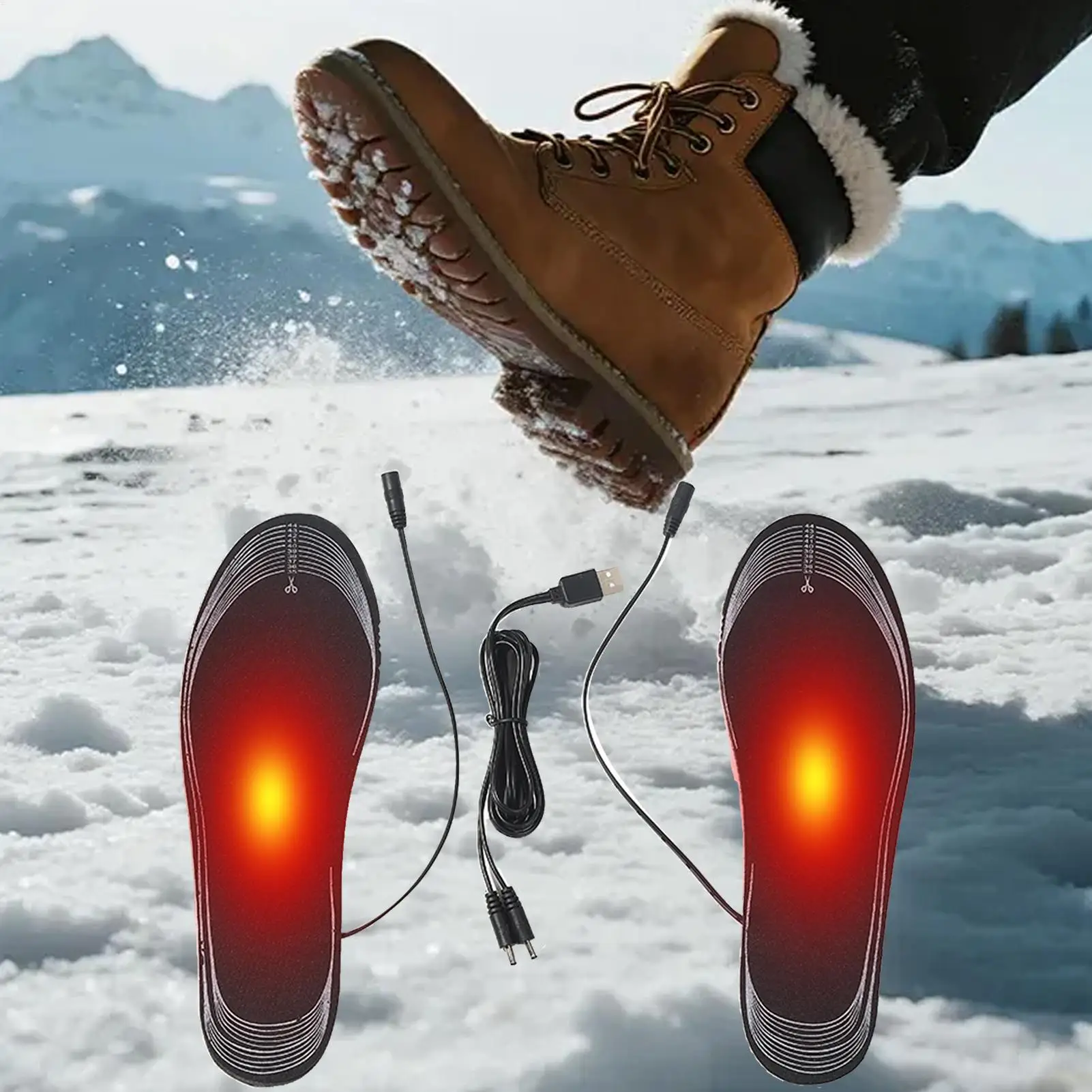 

USB Heated Insoles Cuttable USB Thermal Foot Warmer Feet Inserts Heating Insoles For Outdoors Cold Weather Camping Walking