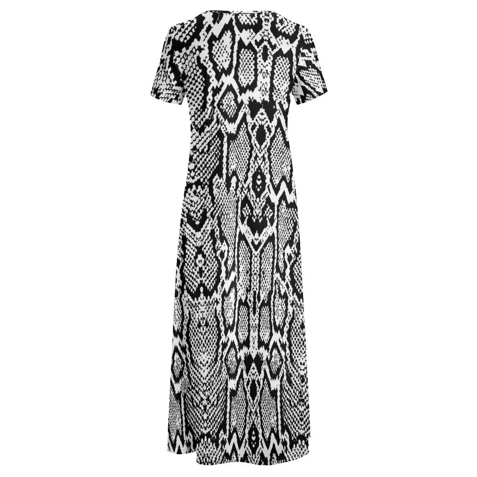 Szara sukienka ze skóry węża z nadrukiem zwierzęcym Nowoczesna sukienka maxi dla kobiet z krótkim rękawem Street Wear Boho Beach Długie sukienki Duży rozmiar