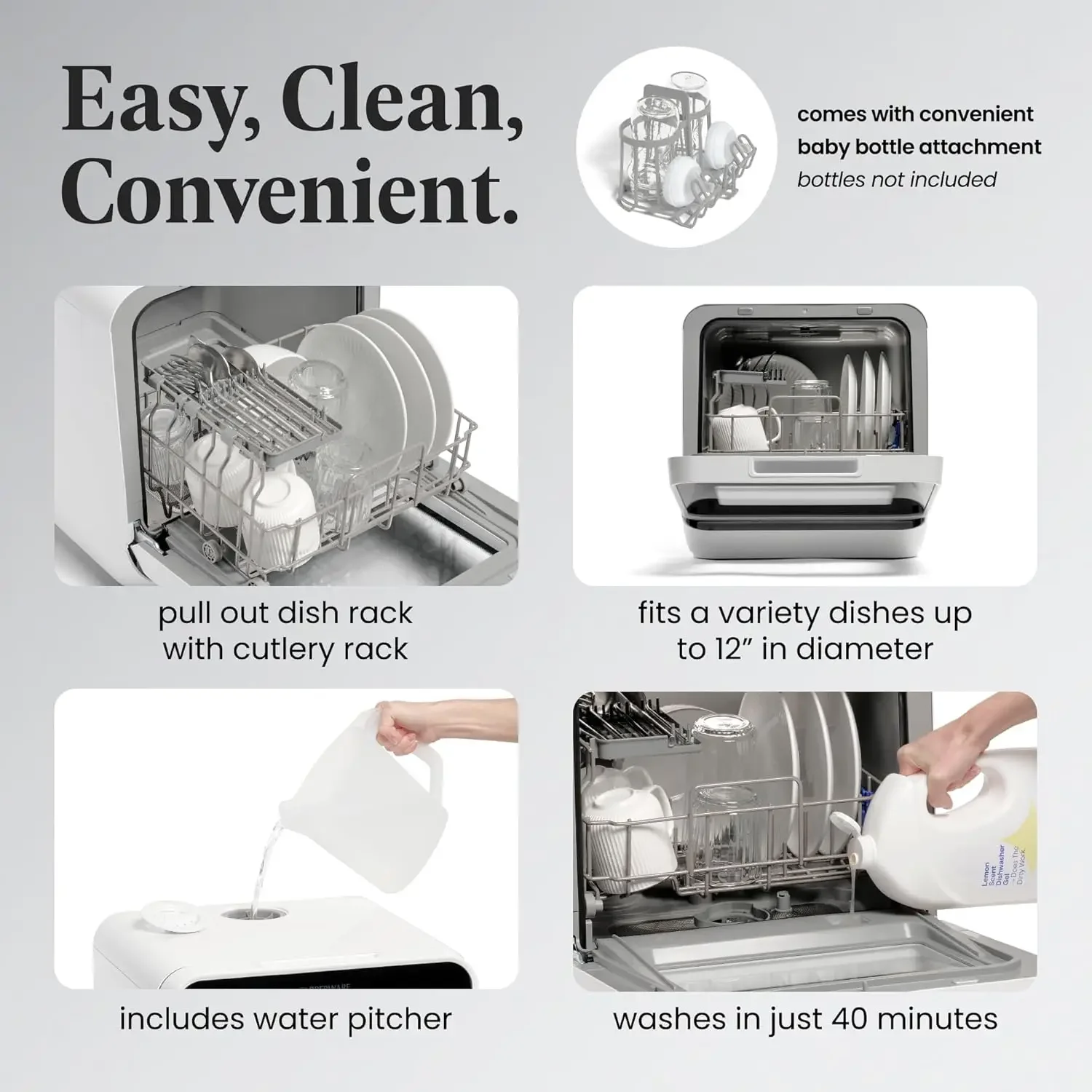 Portable Countertop Dishwasher with 5-Liter Built-in Water Tank - 5-Program System for Home, RV, and Apartment - Wash Dishes