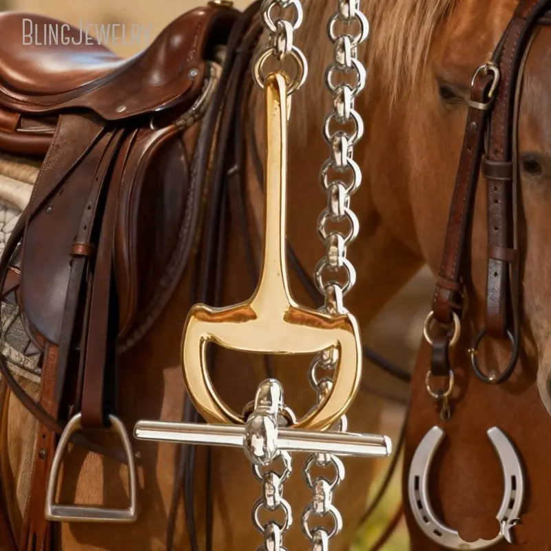 10Pcs Silver Plated Chain Gold Color Snaffle Bit Necklace Front Toggle Stainless Steel Equestrian Horsebit Jewelry